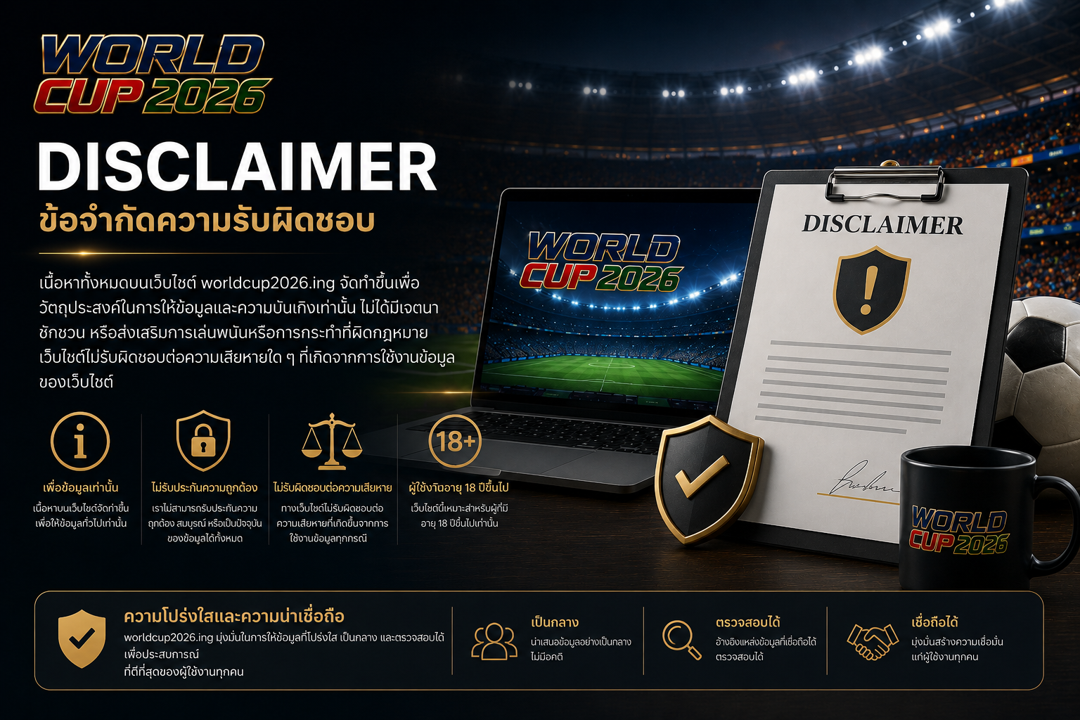 ข้อจำกัดความรับผิดชอบ worldcup2026.ing เว็บไซต์ฟุตบอลโลก 2026 พร้อมข้อมูลการเดิมพันและการใช้งานอย่างมีความรับผิดชอบ