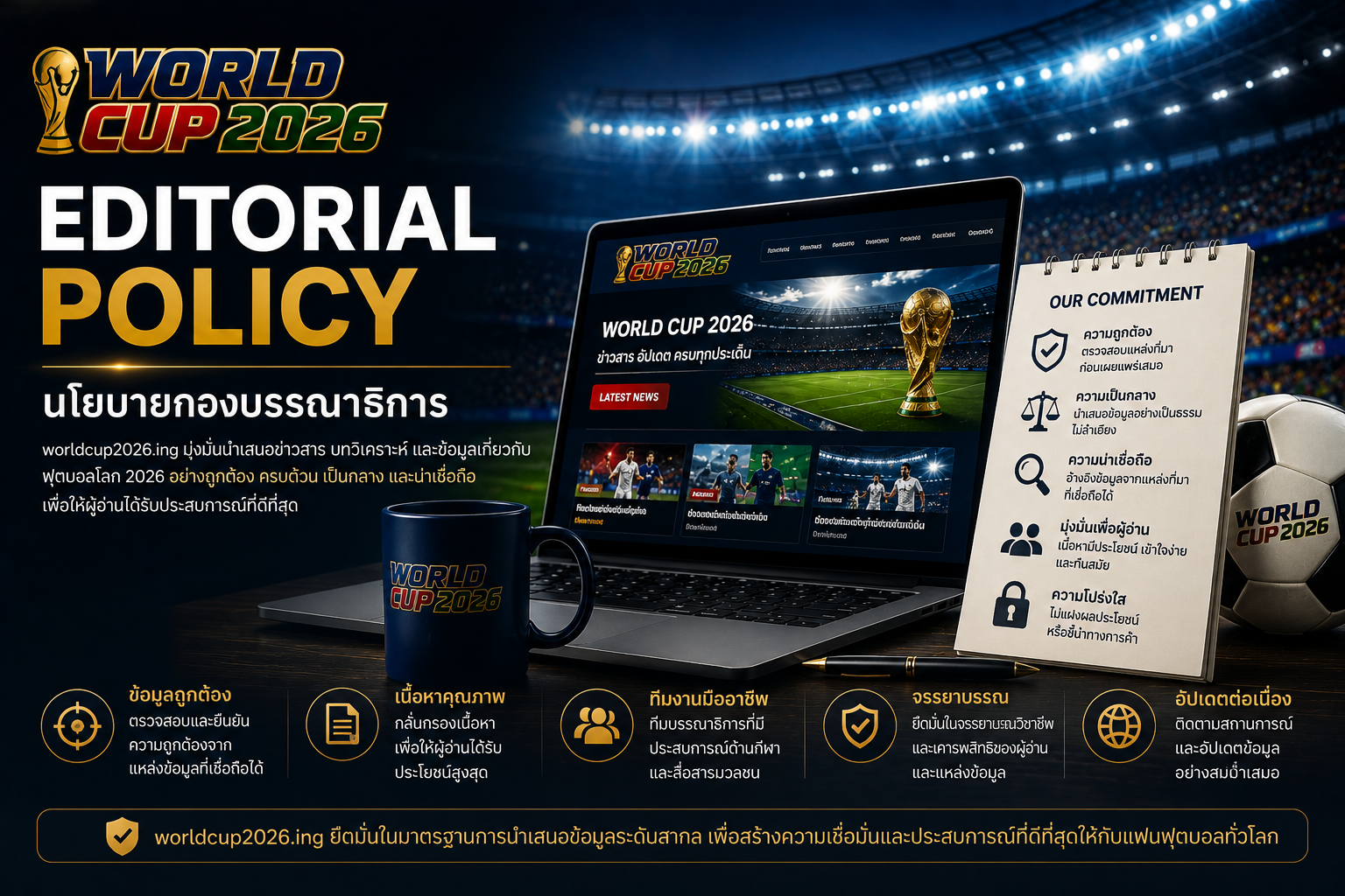 นโยบายการเขียนบทความ worldcup2026.ing แนวทางการเขียนบทความฟุตบอลโลก 2026 ที่ถูกต้อง โปร่งใส และน่าเชื่อถือ