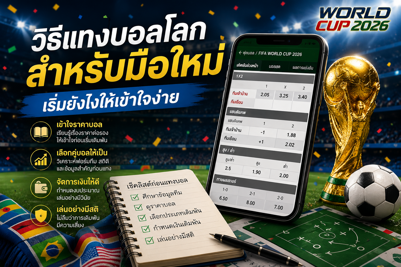 วิธีแทงบอลโลก สำหรับมือใหม่ ฟุตบอลโลก 2026 พร้อมเทคนิคอ่านราคาบอล วิเคราะห์คู่บอล และเริ่มเดิมพันแบบเข้าใจง่าย