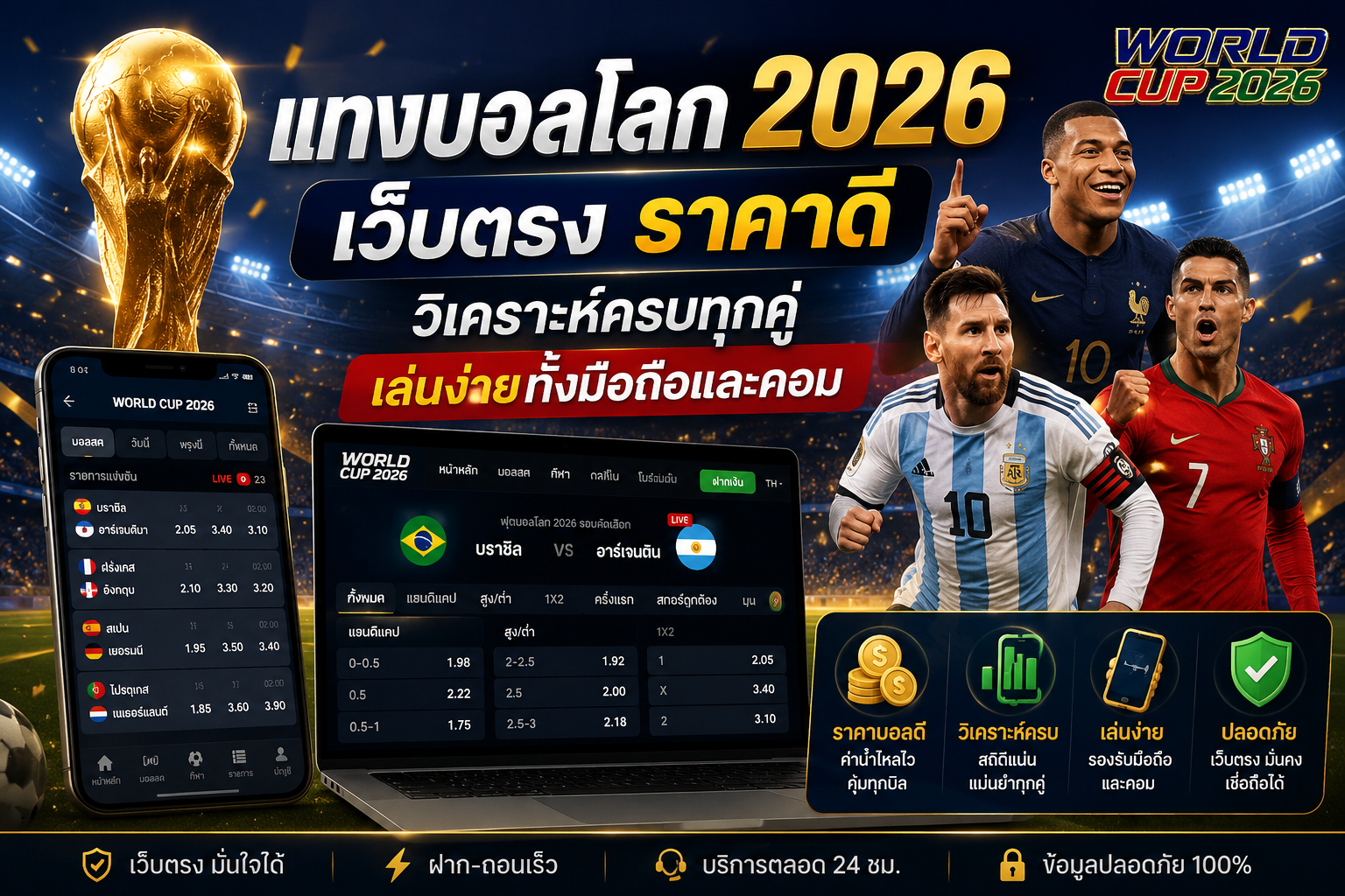 แทงบอลโลก 2026 เว็บตรง ราคาดี วิเคราะห์บอลครบทุกคู่ รองรับมือถือและคอมพิวเตอร์ ใช้งานง่าย ปลอดภัย